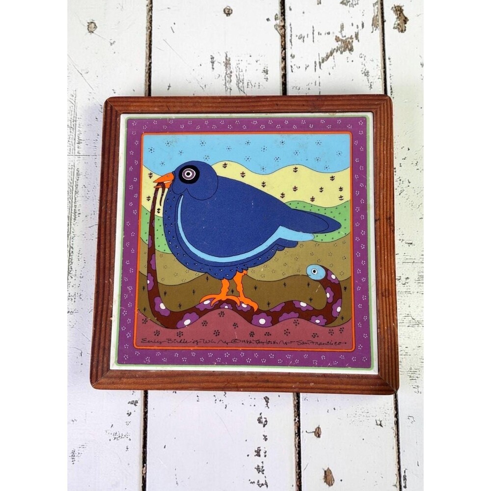 1982 Taylor & Ng "Early Birdie" Ceramic Tile Trivet Win Ng Design, Made in Japan